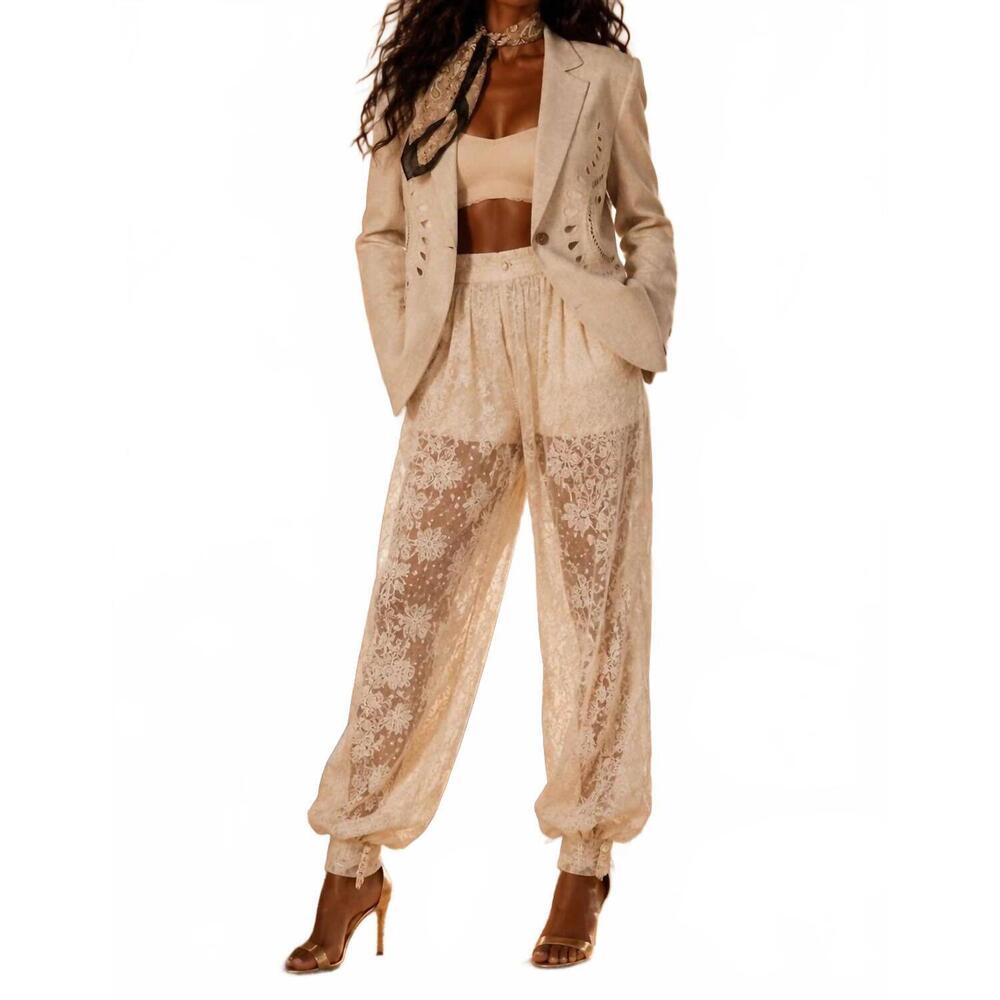 NEW SURELYMINE paisley cutwork linen blend blazer in ivory - Picture 4 of 4
